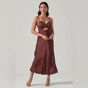 ASTR THE LABEL FARIDA SATIN CUTOUT MIDI DRESS | XS